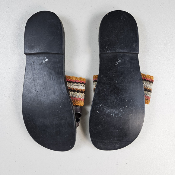 Peruvian Uzutas Leather Sandals Handmade Women 9.5 Boho Flats Woven Thong Loop - Picture 3 of 13